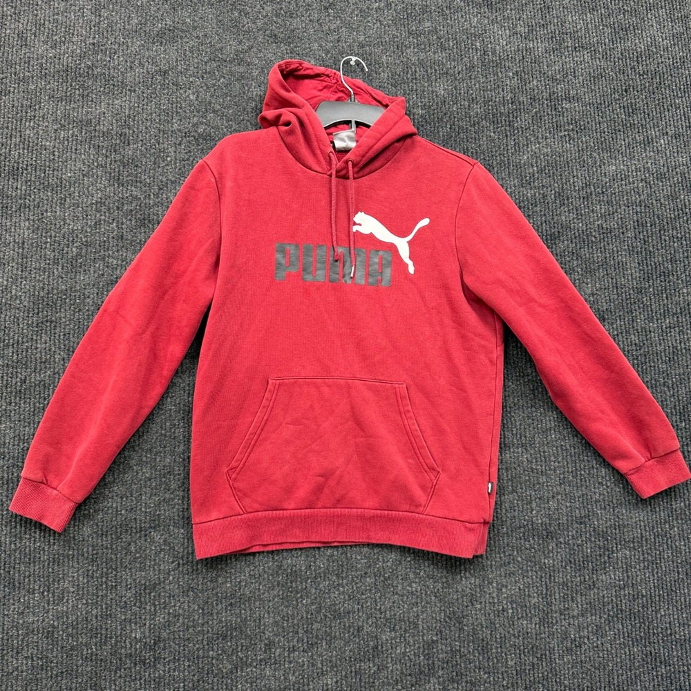 Puma Essentials Big Logo Hoodie Mens S Small Red Burgundy Pullover Sweatshirt